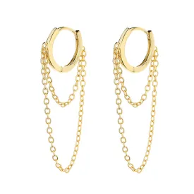 14k Gold Plated Huggie Hoop Double Chain Earring