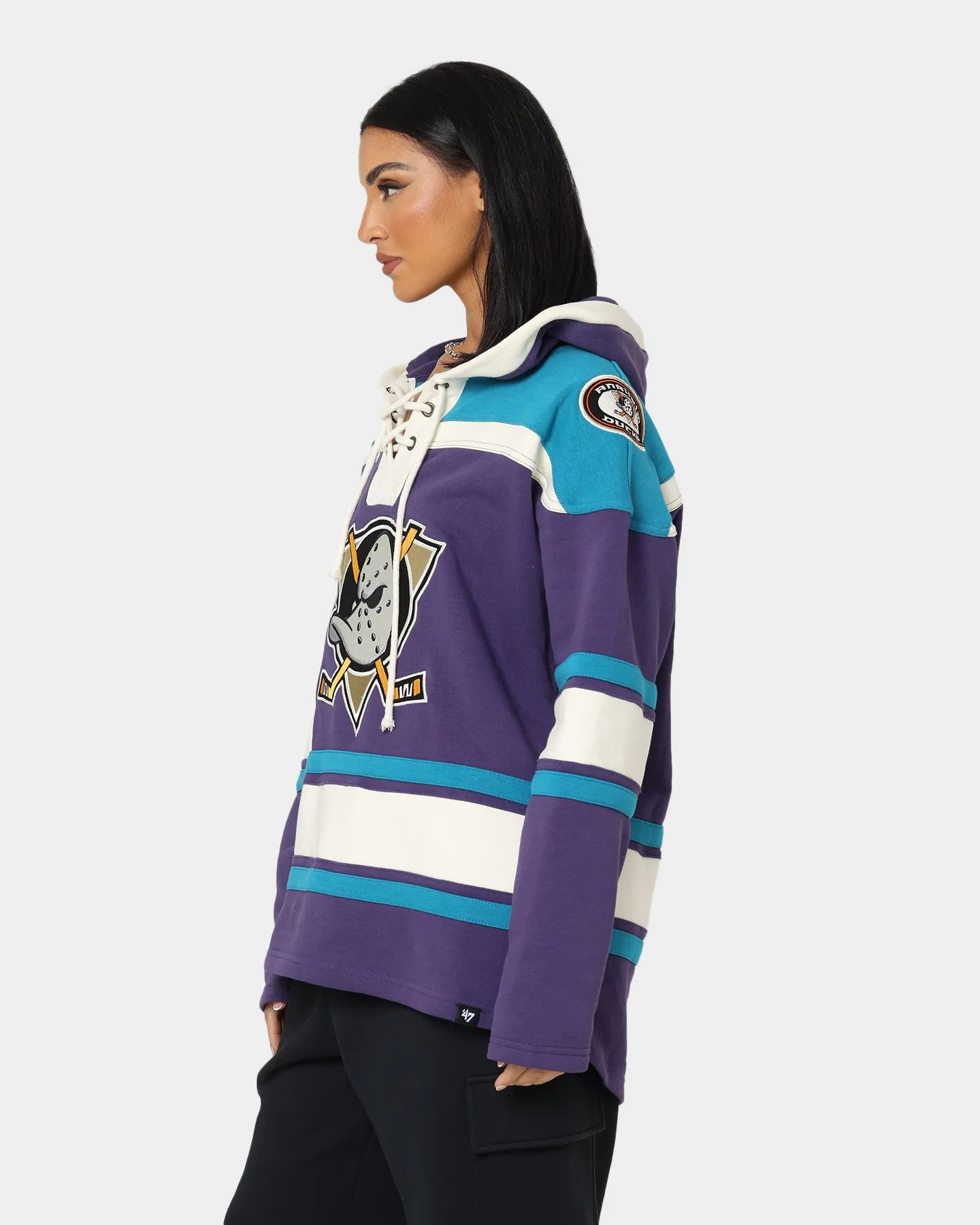 Anaheim Ducks Lacer Hoodie by 47 Brand - Purple and Sharks Teal Colorway