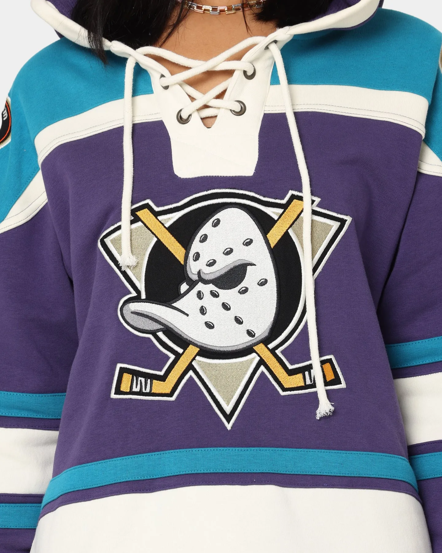 Anaheim Ducks Lacer Hoodie by 47 Brand - Purple and Sharks Teal Colorway