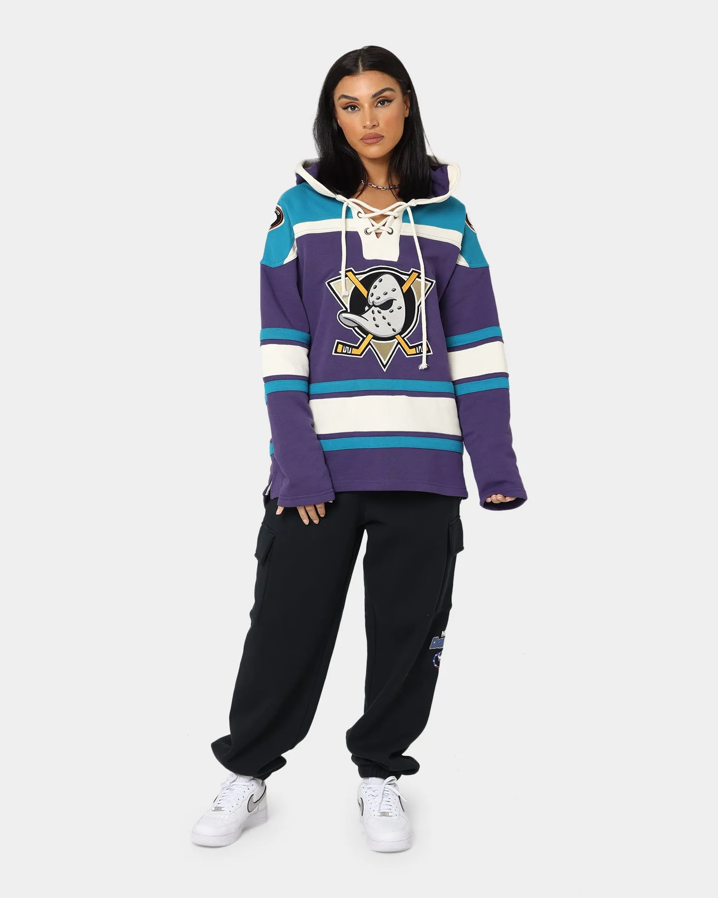 Anaheim Ducks Lacer Hoodie by 47 Brand - Purple and Sharks Teal Colorway