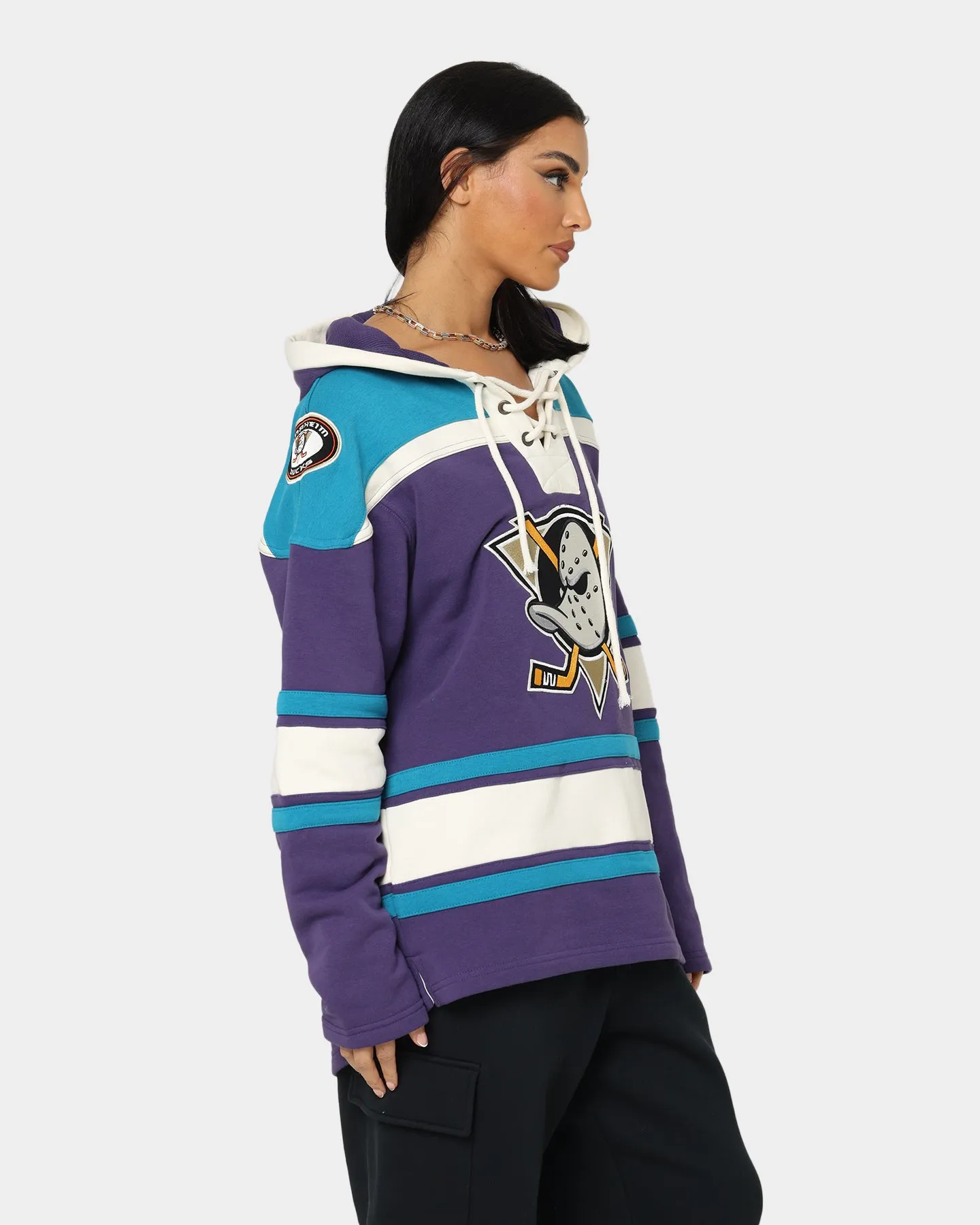 Anaheim Ducks Lacer Hoodie by 47 Brand - Purple and Sharks Teal Colorway