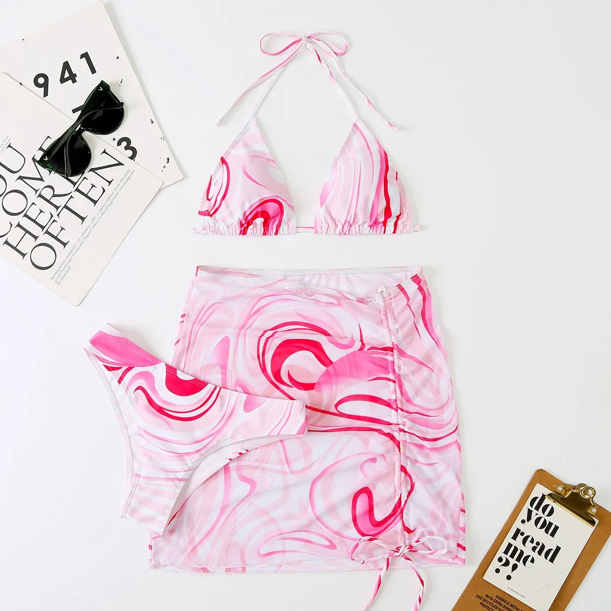 Bali Dreams 3 Piece Bikini Set With Cover Up Skirt