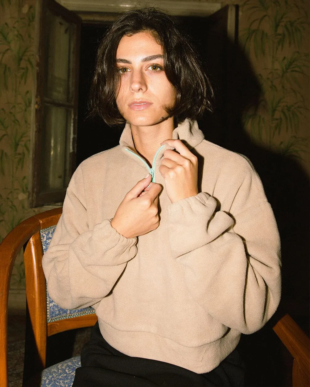 Beige Cropped Polar Sweater