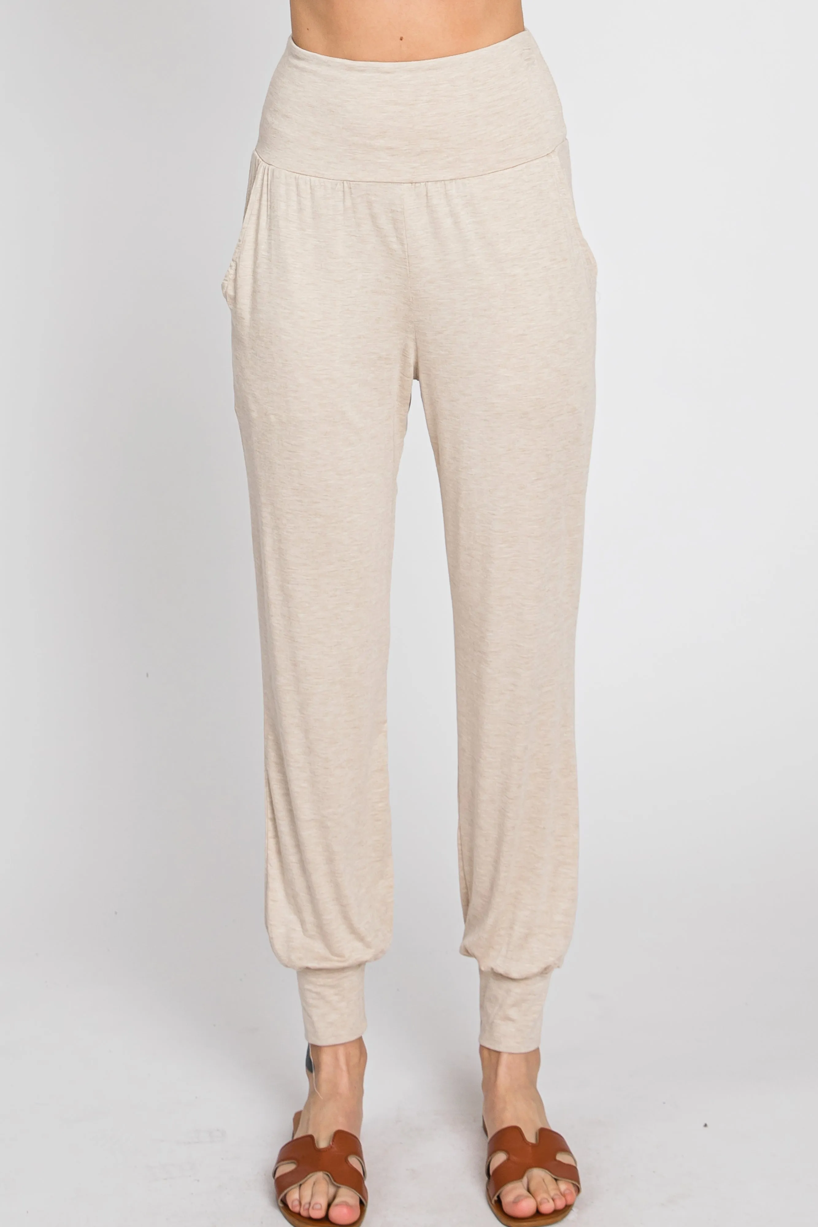 Beige Foldover Joggers