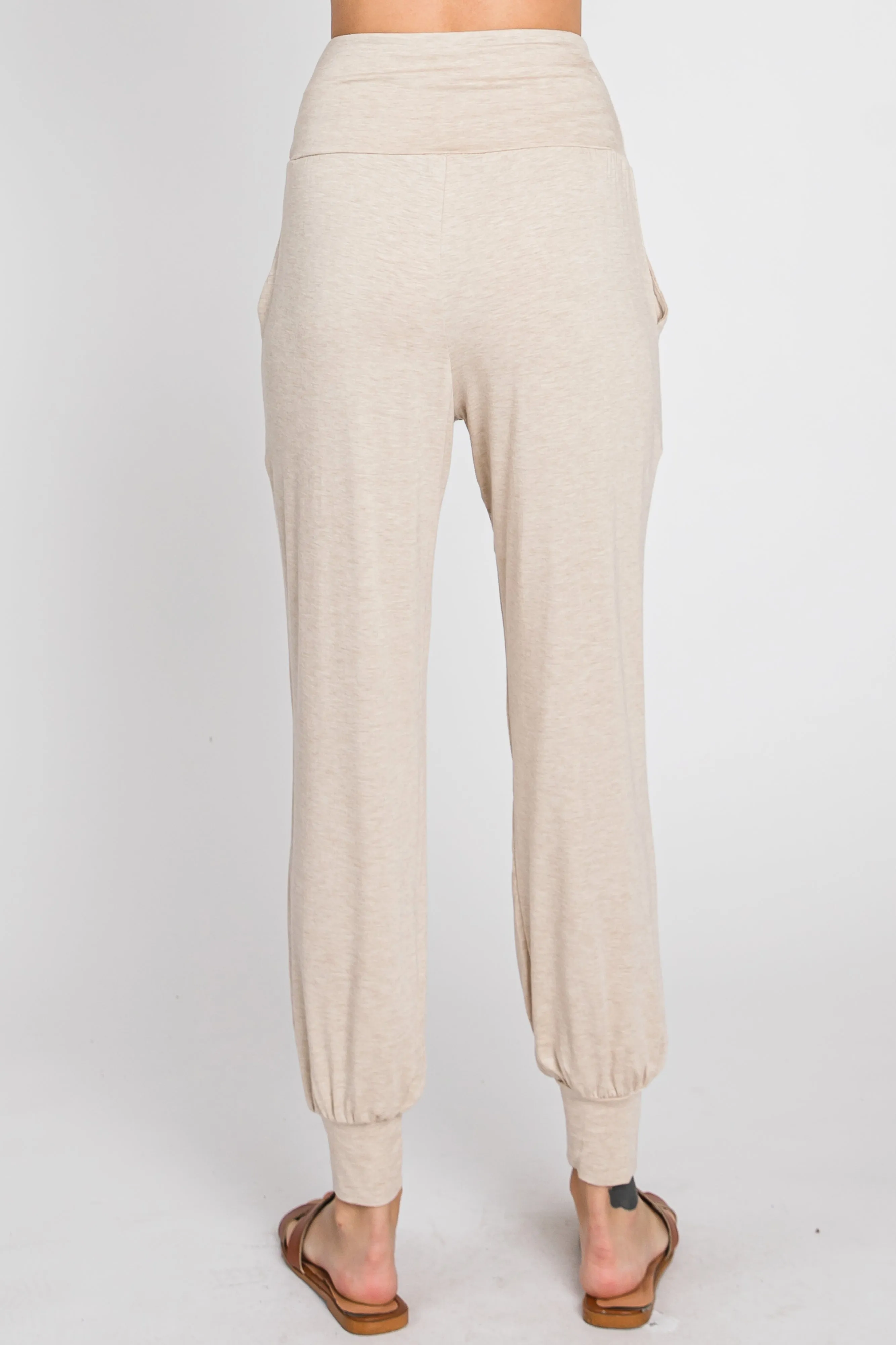 Beige Foldover Joggers