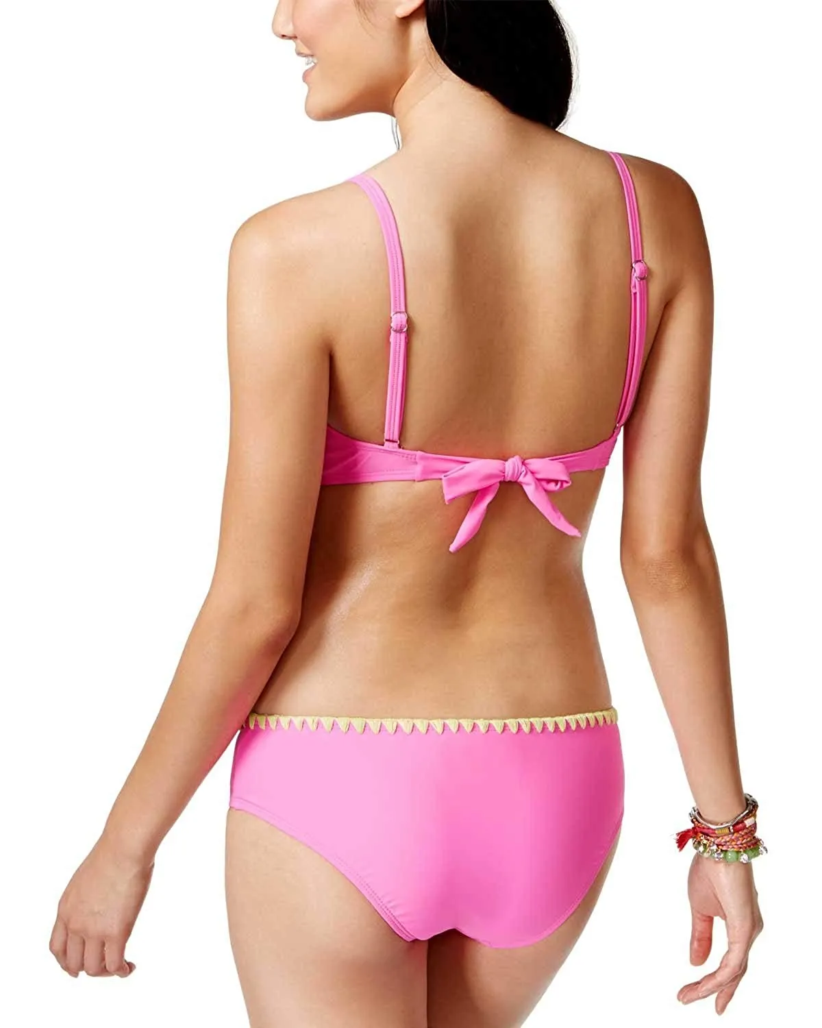 Bikini Nation Junior's Embroidered Contrast Bikini Bottom, Pink, M