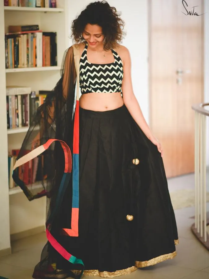 Blabber Black Raw Silk Skirt