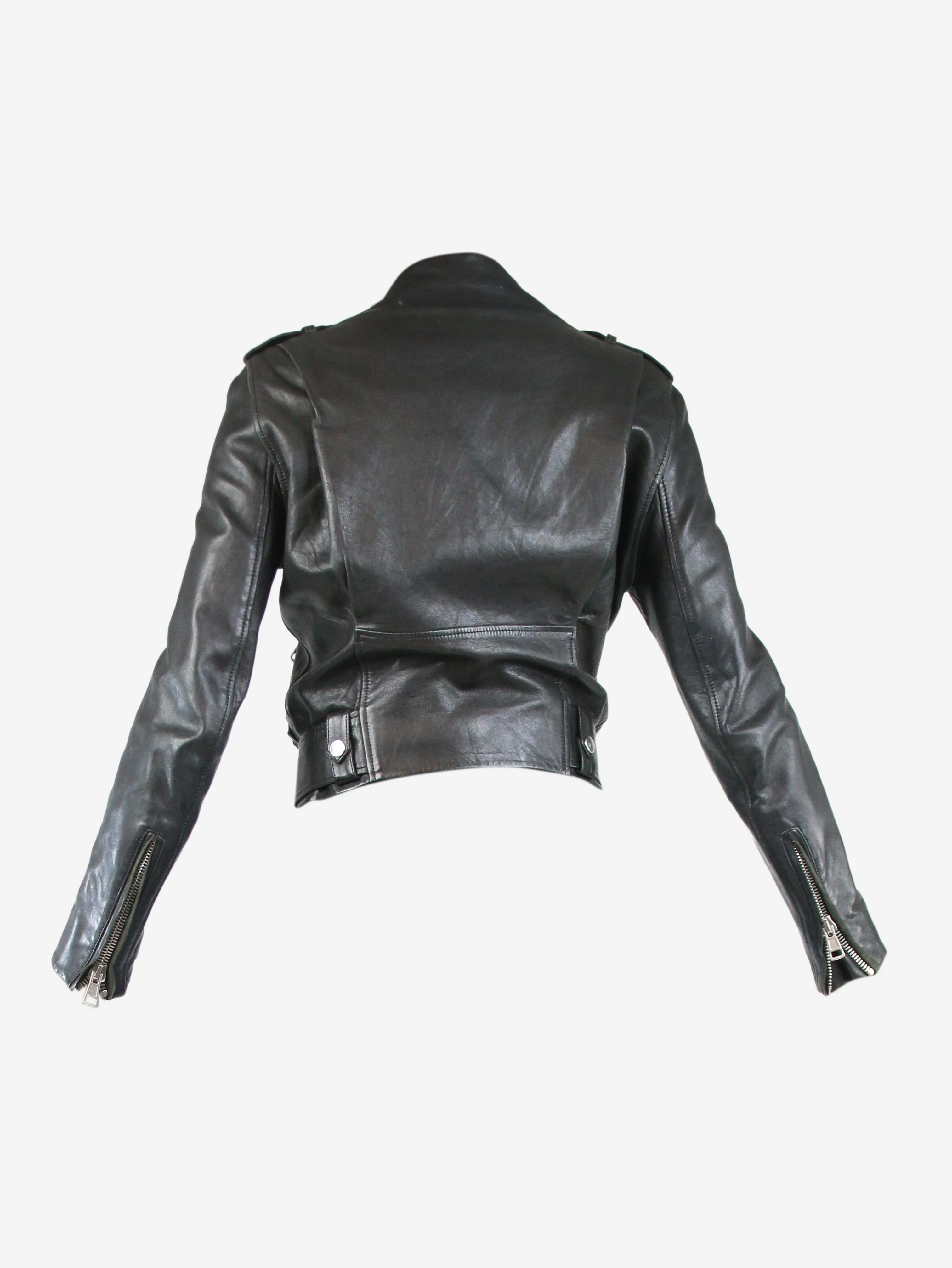 Black belted leather jacket - size UK 4