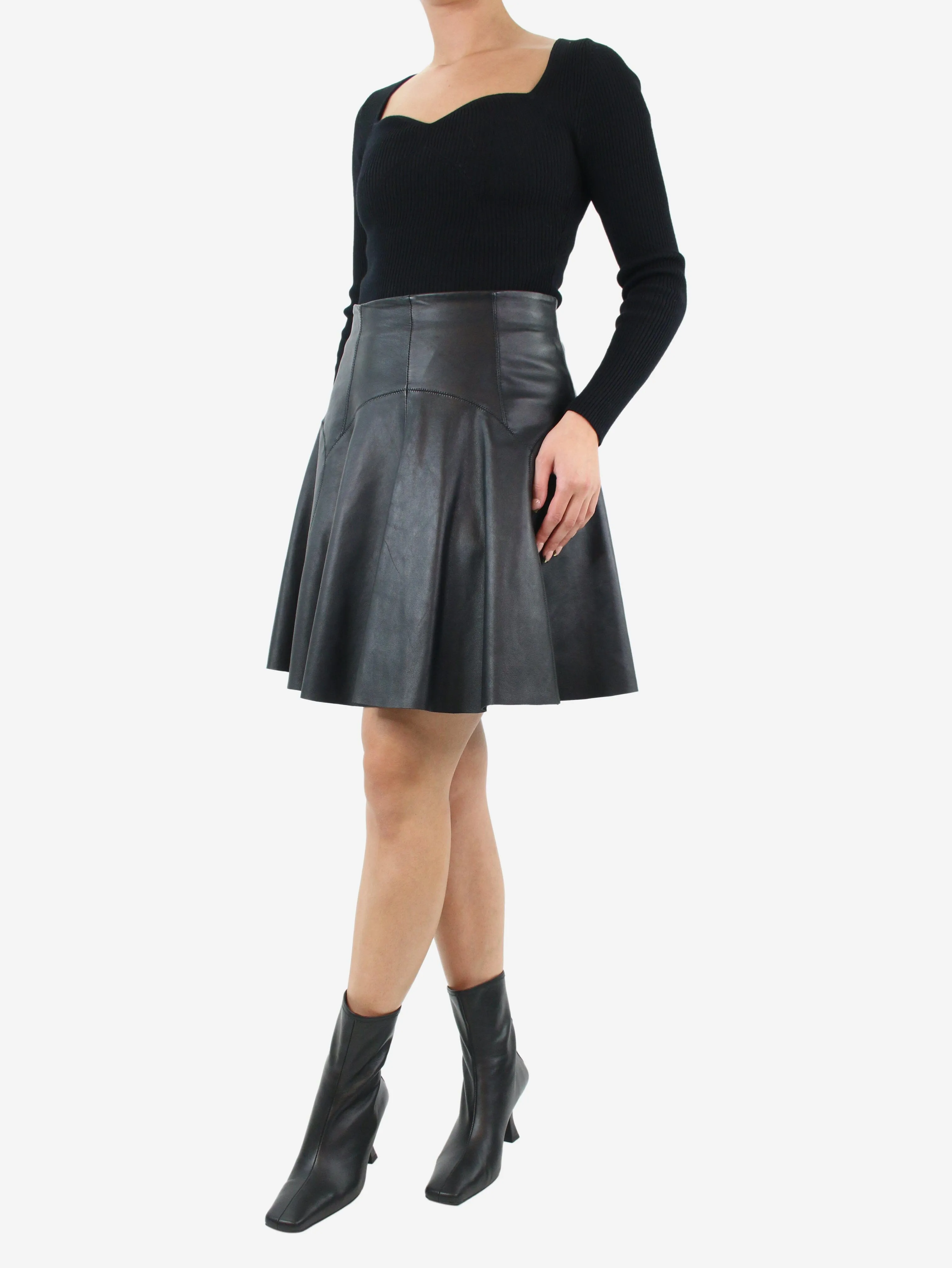 Black leather mini skirt - size UK 10