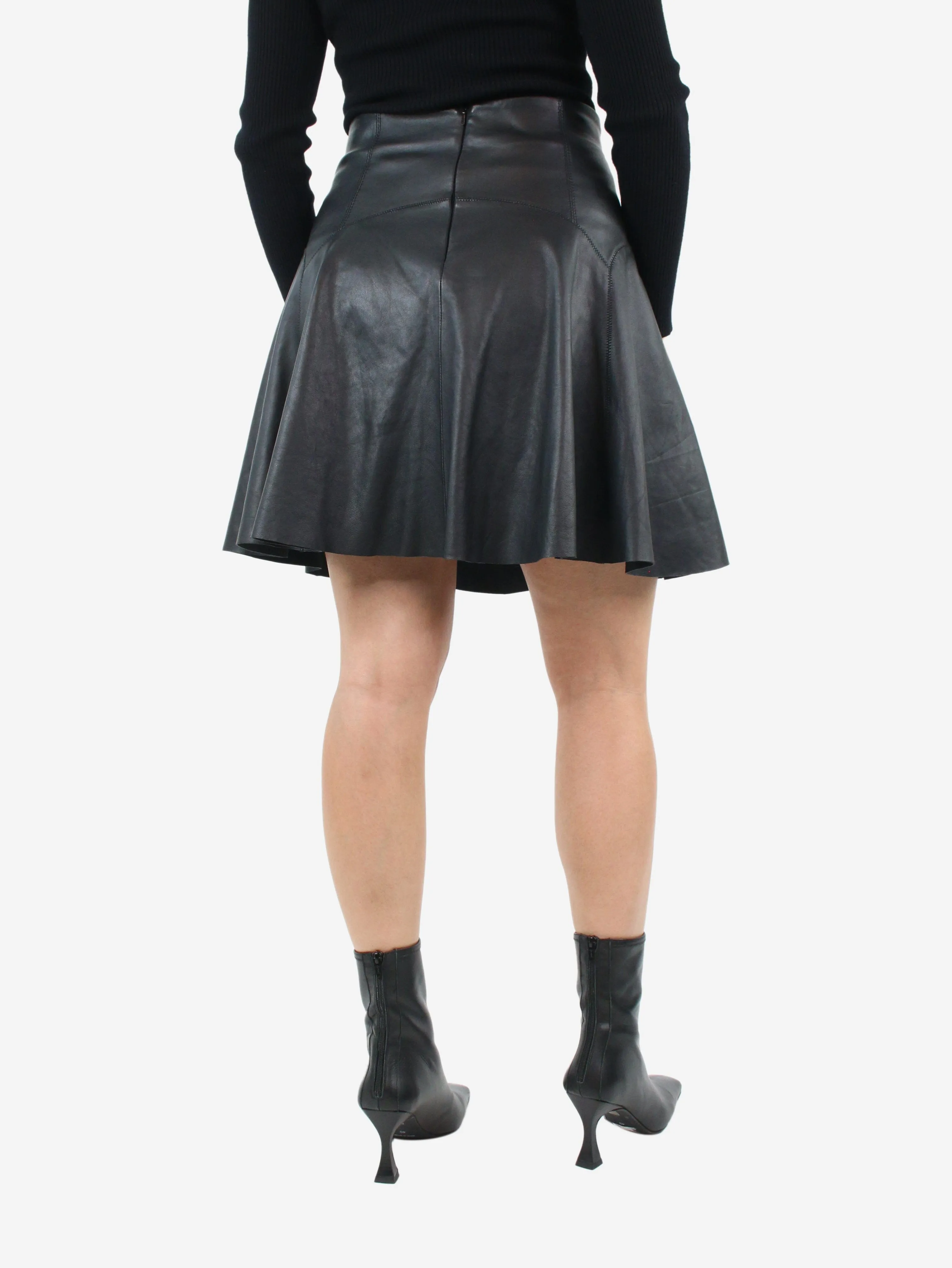 Black leather mini skirt - size UK 10