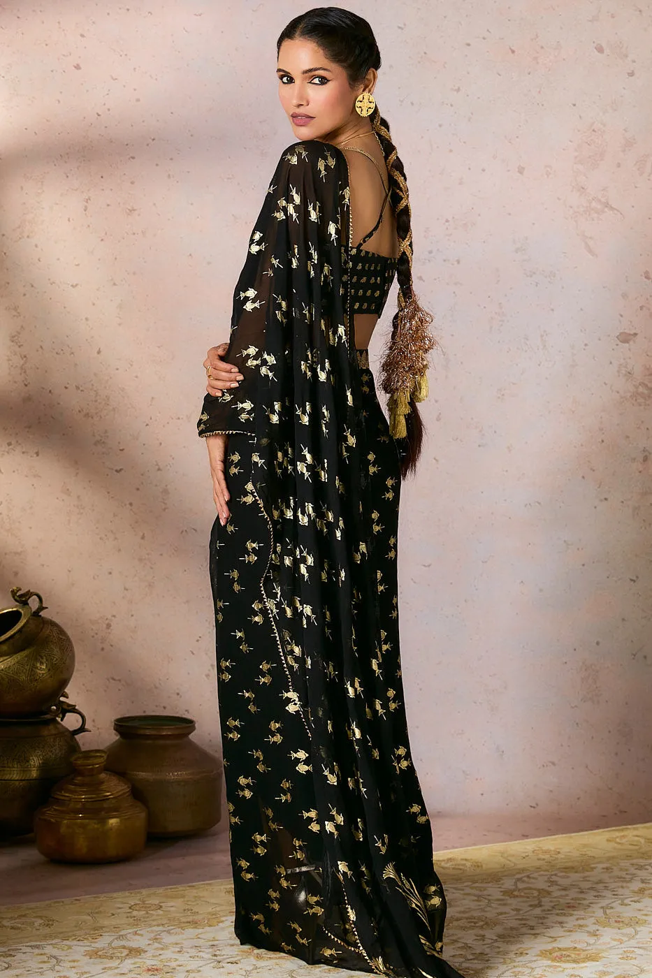 Black Mystic Drape Saree