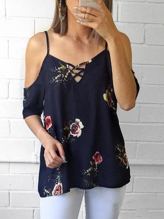 Blouse Imprimée à Bretelles Réglables à Col-V