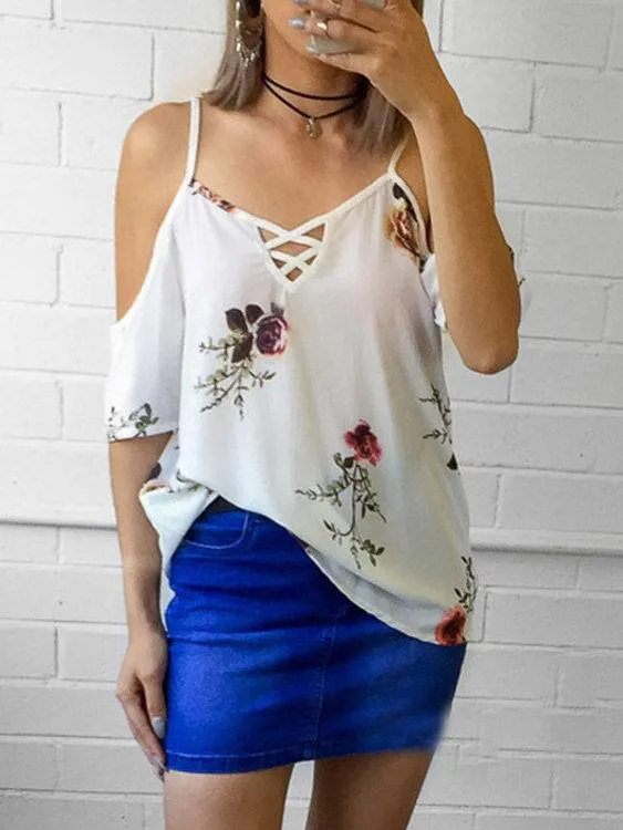 Blouse Imprimée à Bretelles Réglables à Col-V