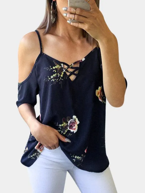 Blouse Imprimée à Bretelles Réglables à Col-V