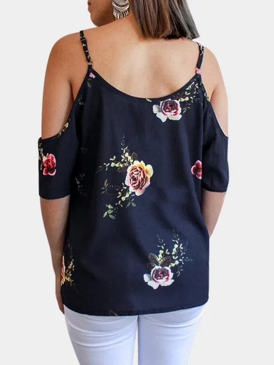 Blouse Imprimée à Bretelles Réglables à Col-V