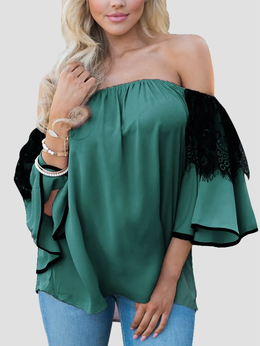 Blouse à Manches Évasées Rouge