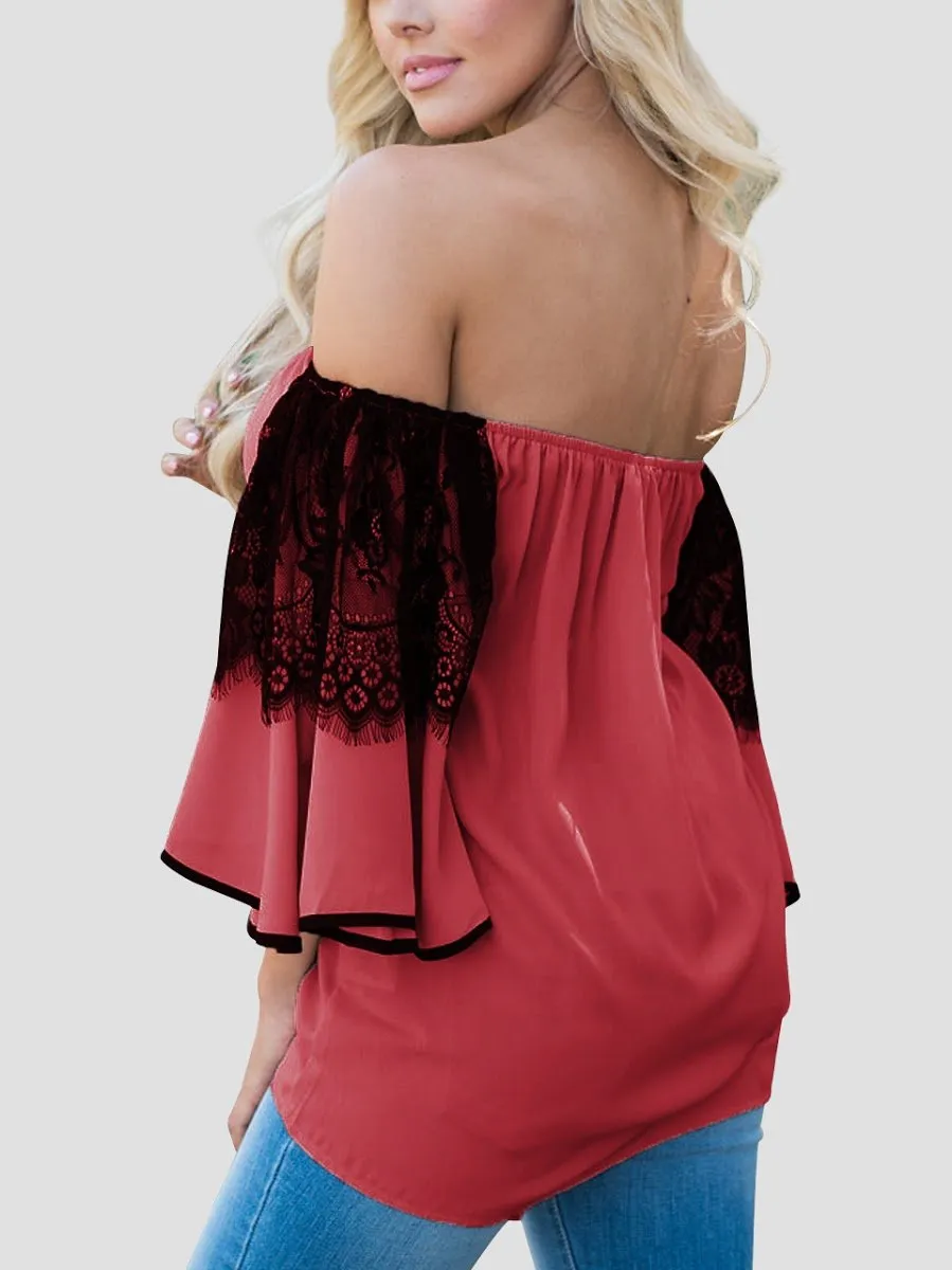 Blouse à Manches Évasées Rouge