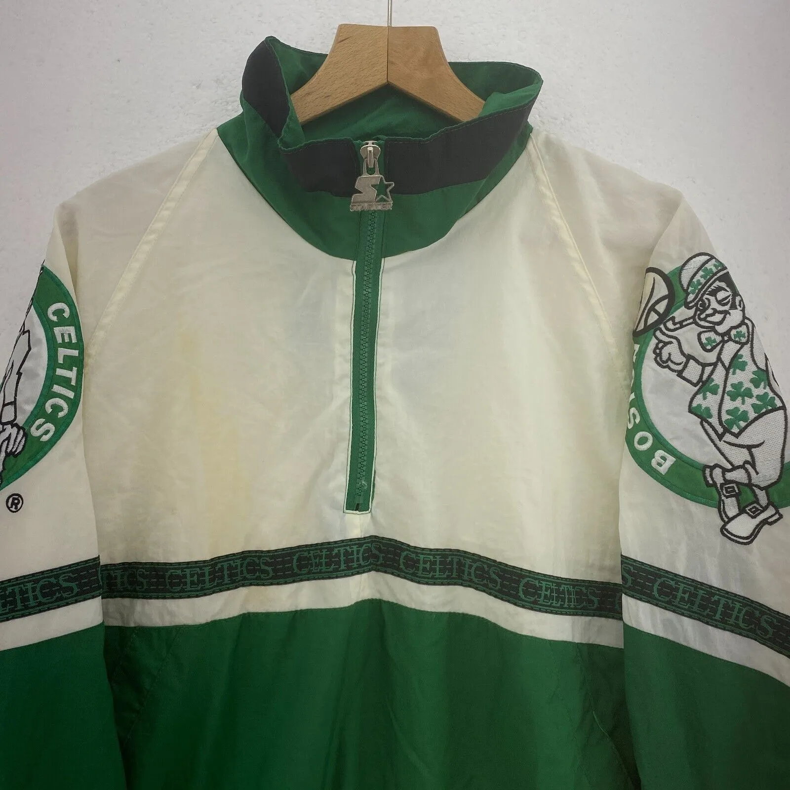 Boston Celtics Embroidered Patch Green Jacket Pullover 1/4 Zip Jacket Size M