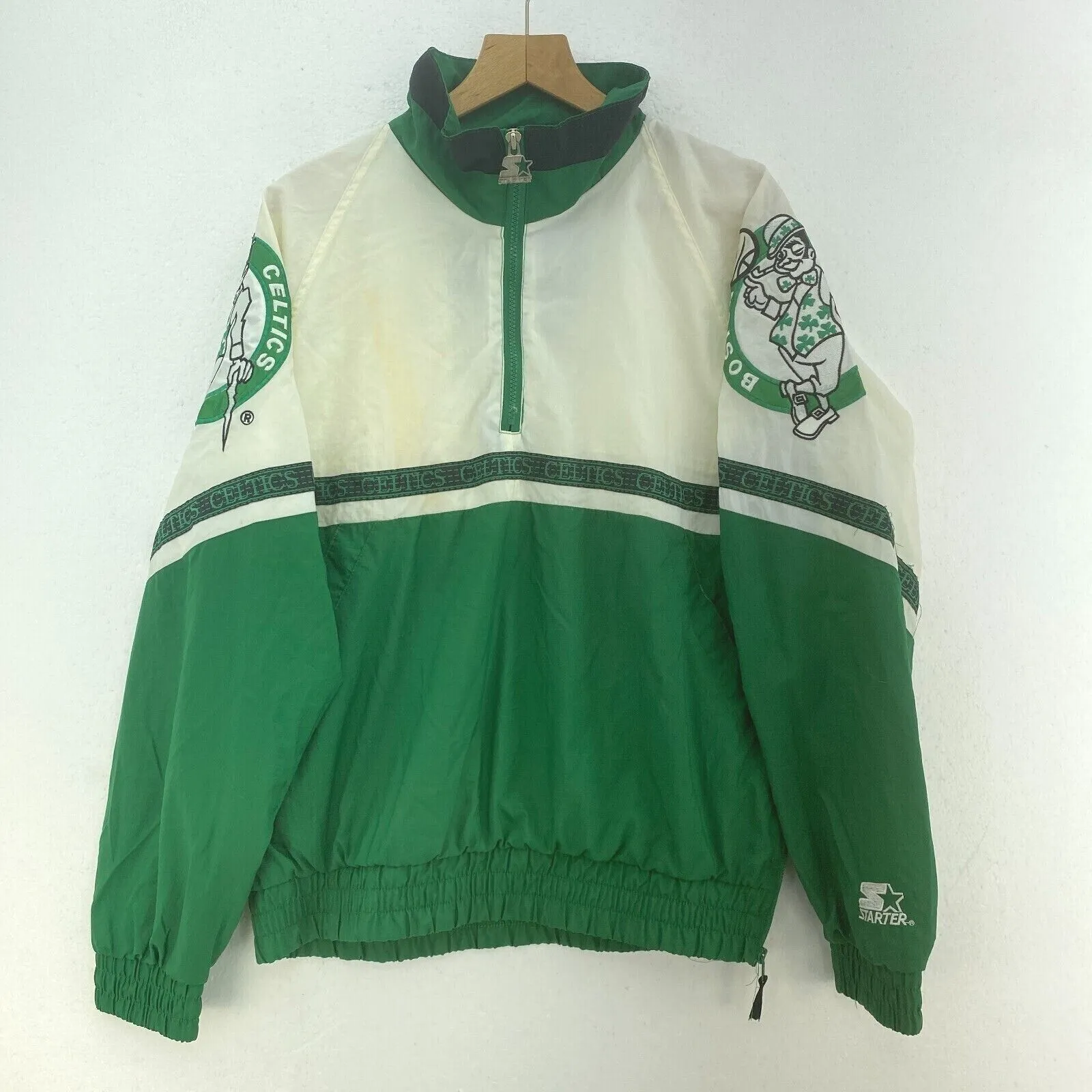 Boston Celtics Embroidered Patch Green Jacket Pullover 1/4 Zip Jacket Size M