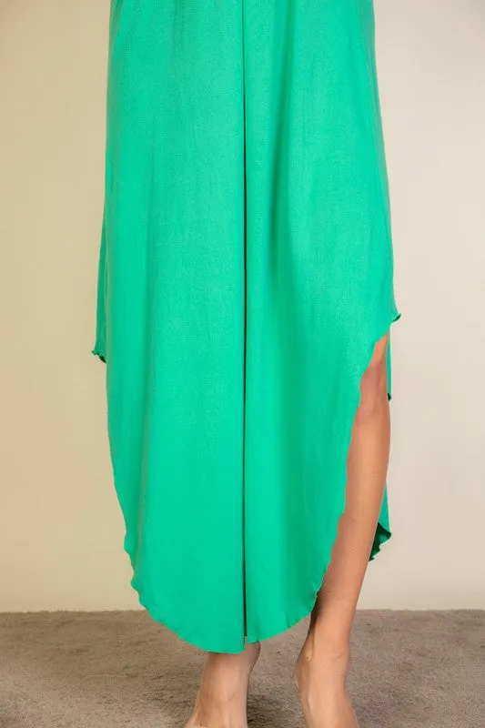 Button Front Tie Waist Sleeveless Maxi Dress