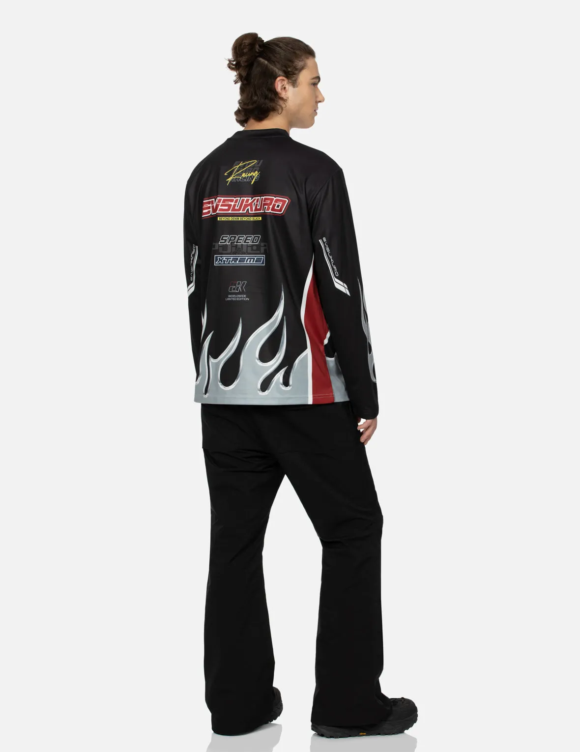 Chrome Fire and Multi-Logo Regular Fit Long-Sleeve Racing T-Shirt