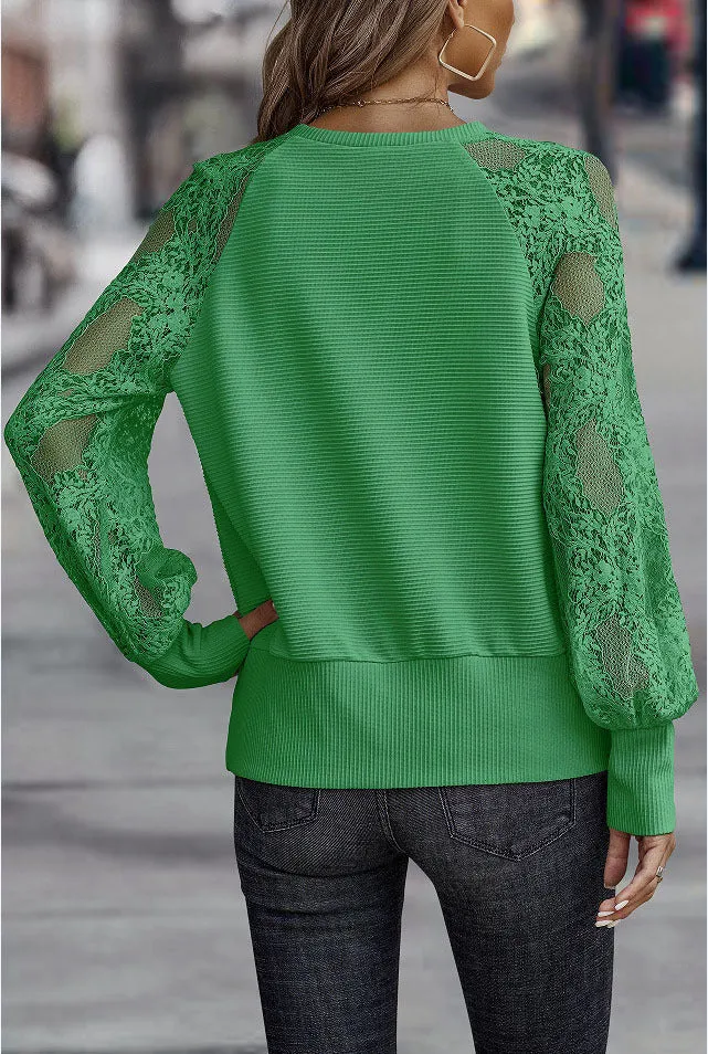 Classic V Neck Stylish Lace Long Sleeve Sweater Top