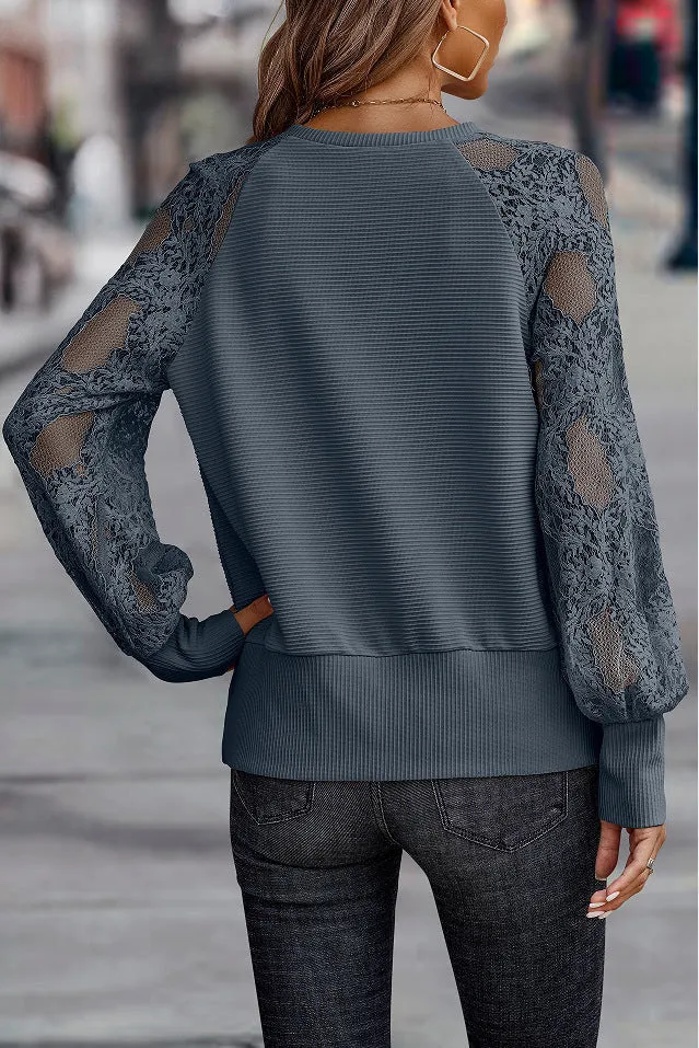 Classic V Neck Stylish Lace Long Sleeve Sweater Top