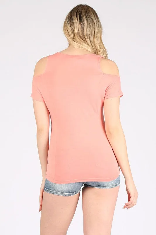 Cold Shoulder Short Sleeve with Round Neck