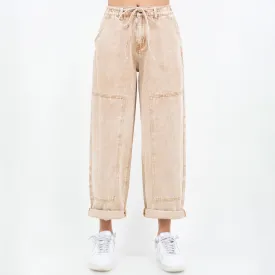 COLOR WASHED BARREL FIT PANTS