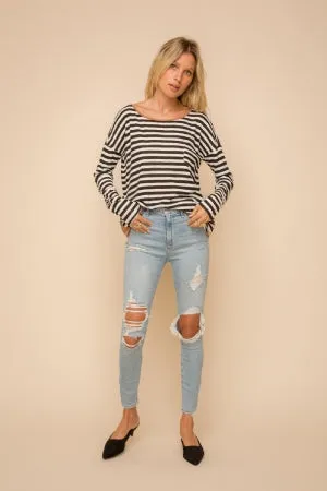 Contrasting Loose Fit Stripe Long Sleeve Top