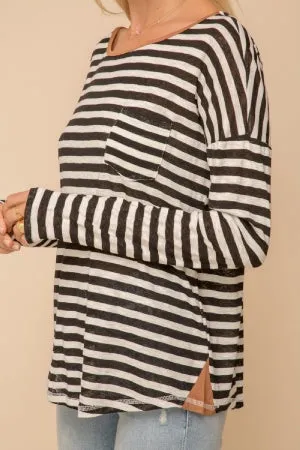 Contrasting Loose Fit Stripe Long Sleeve Top