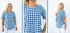 Cotton gingham blouse navy