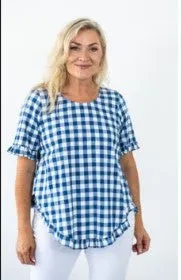 Cotton gingham blouse navy