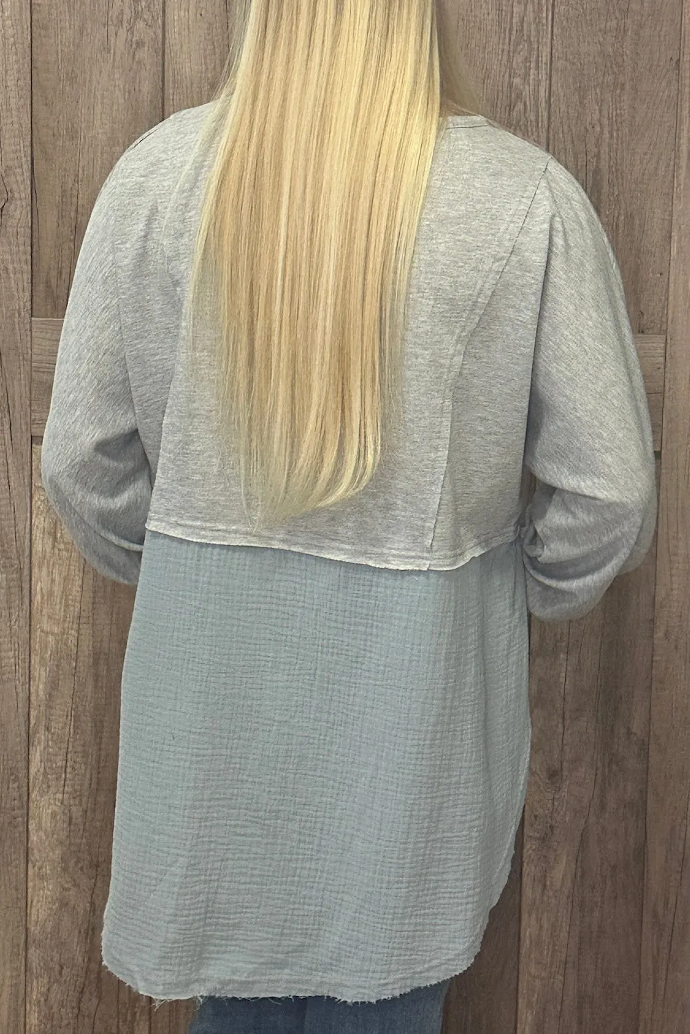 Crinkle Splicing Raw Hem High Low Oversized Blouse