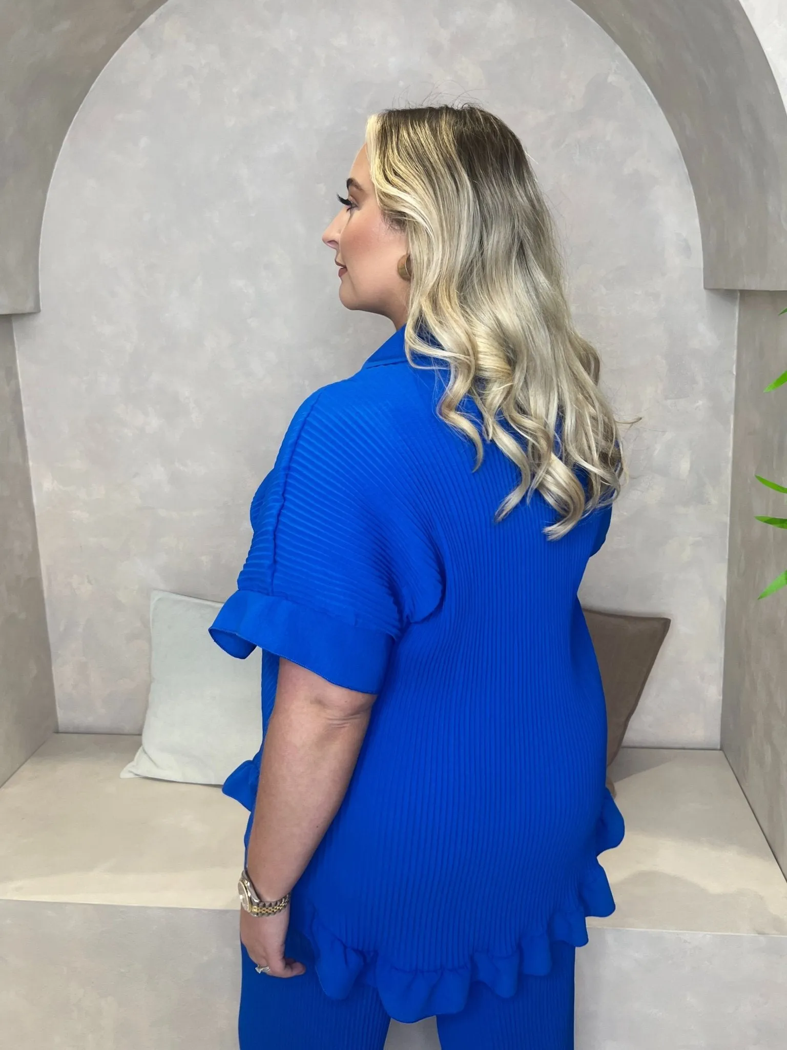 Curve Royal Ribbed Effect Wide Leg Trouser Set