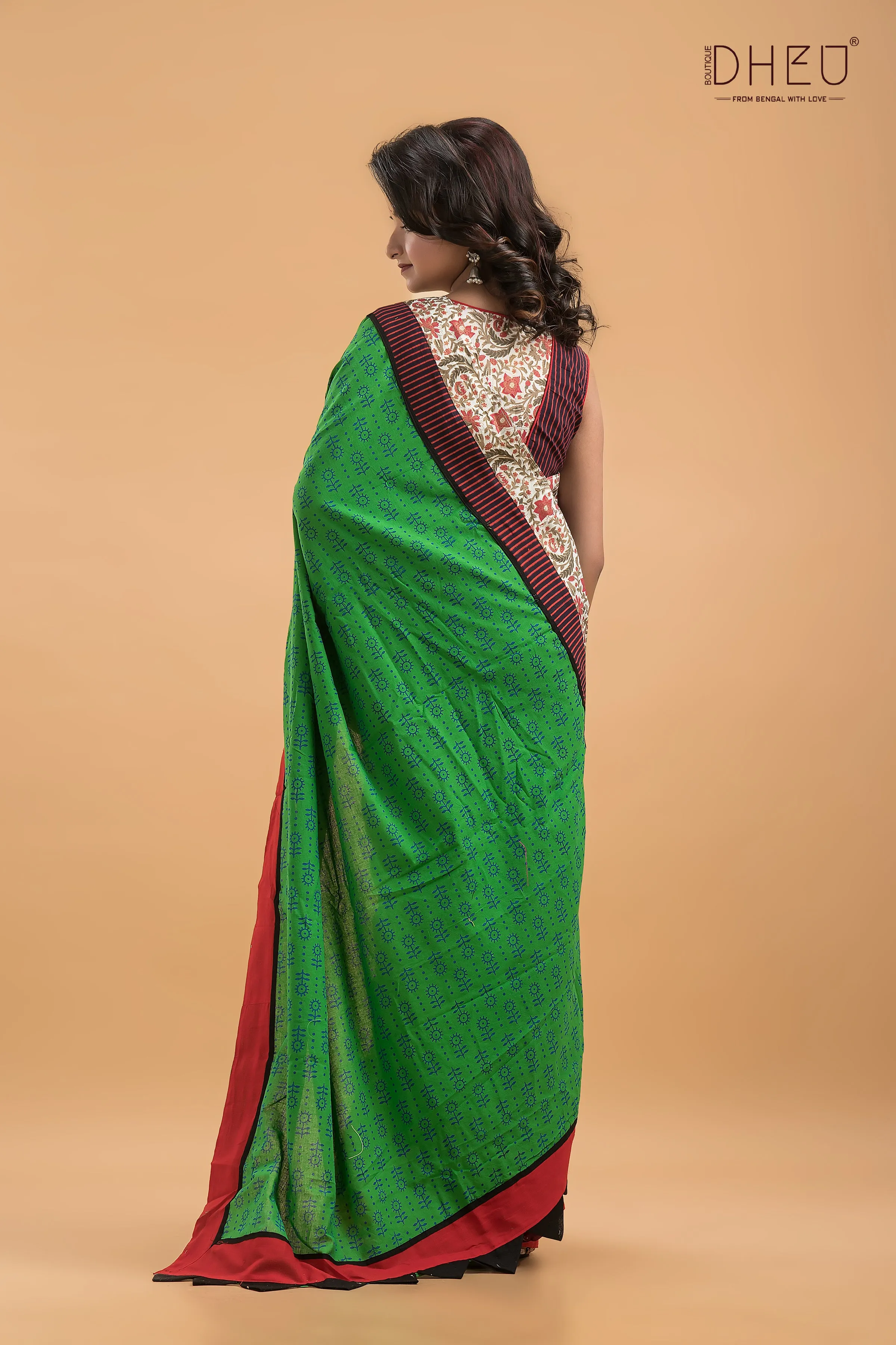 Dheu Signature Ajrakh Print Kalamkari Saree