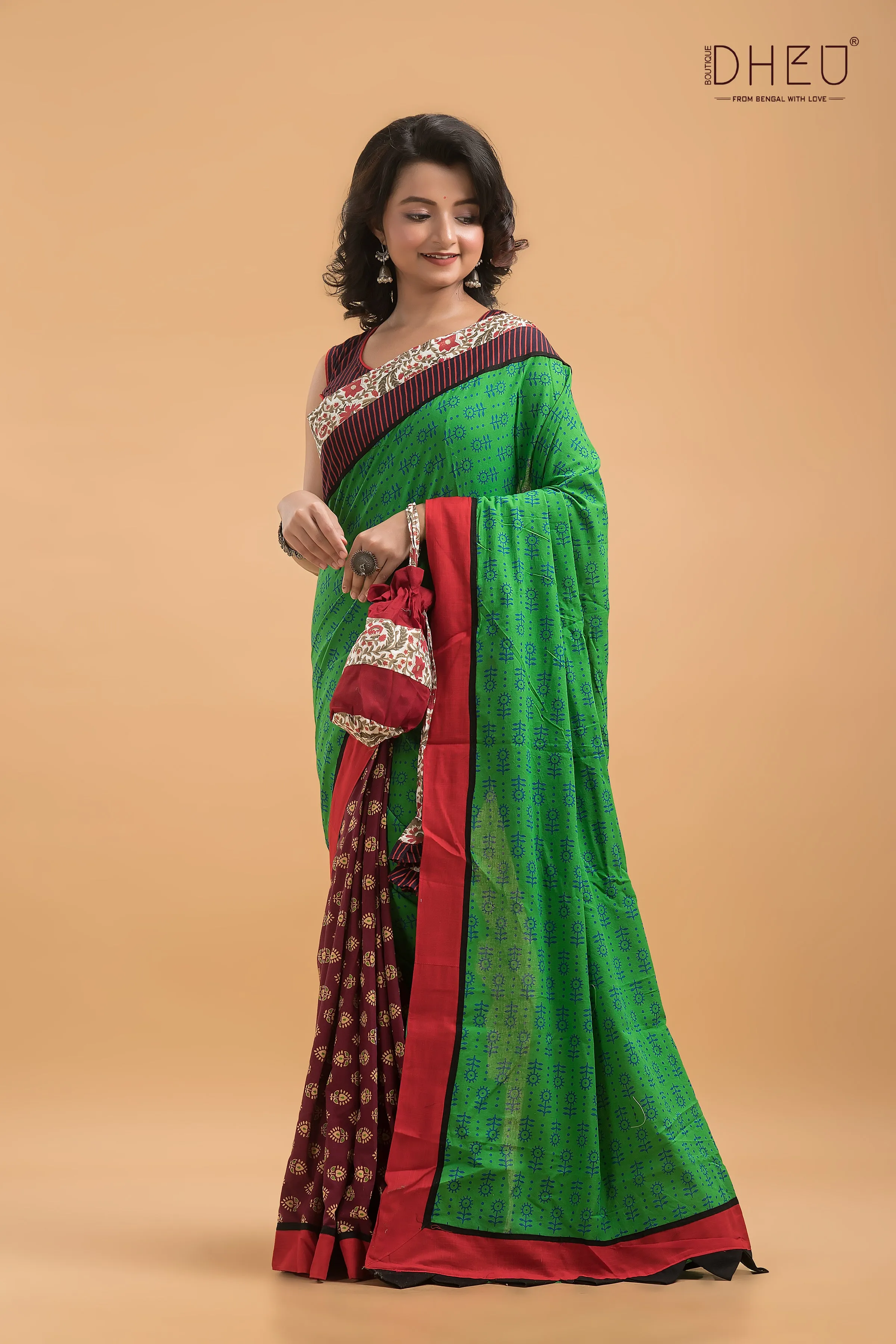 Dheu Signature Ajrakh Print Kalamkari Saree