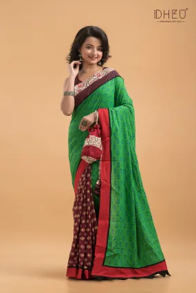 Dheu Signature Ajrakh Print Kalamkari Saree