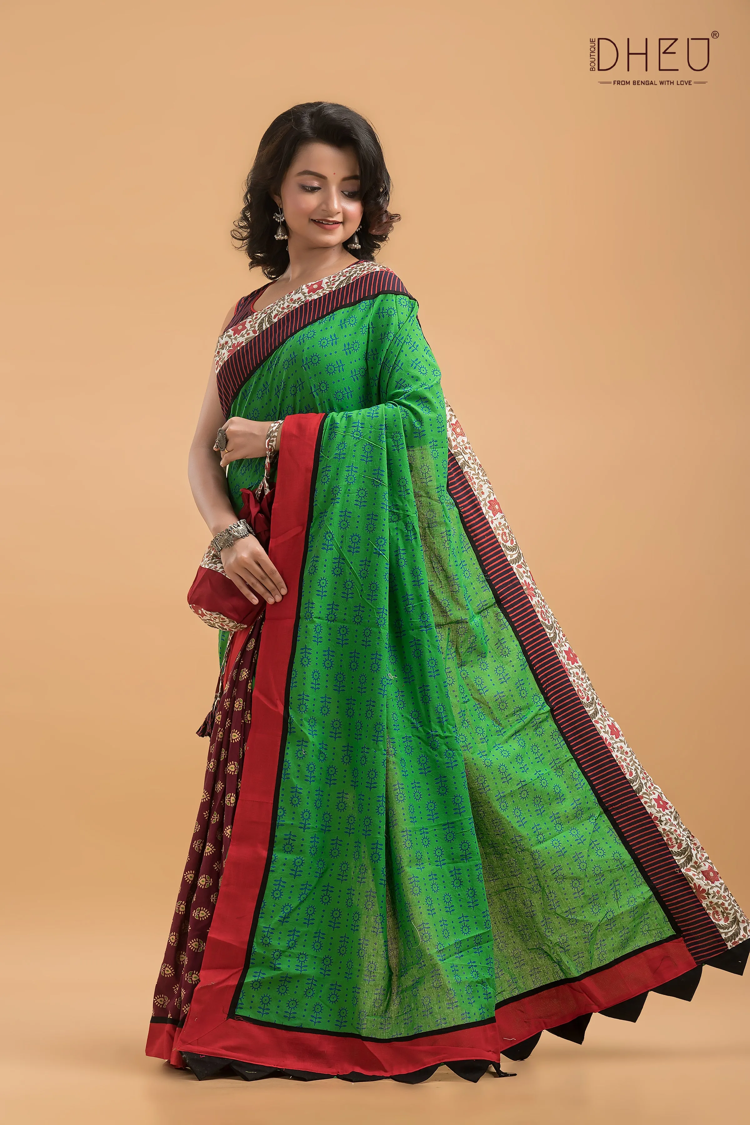 Dheu Signature Ajrakh Print Kalamkari Saree
