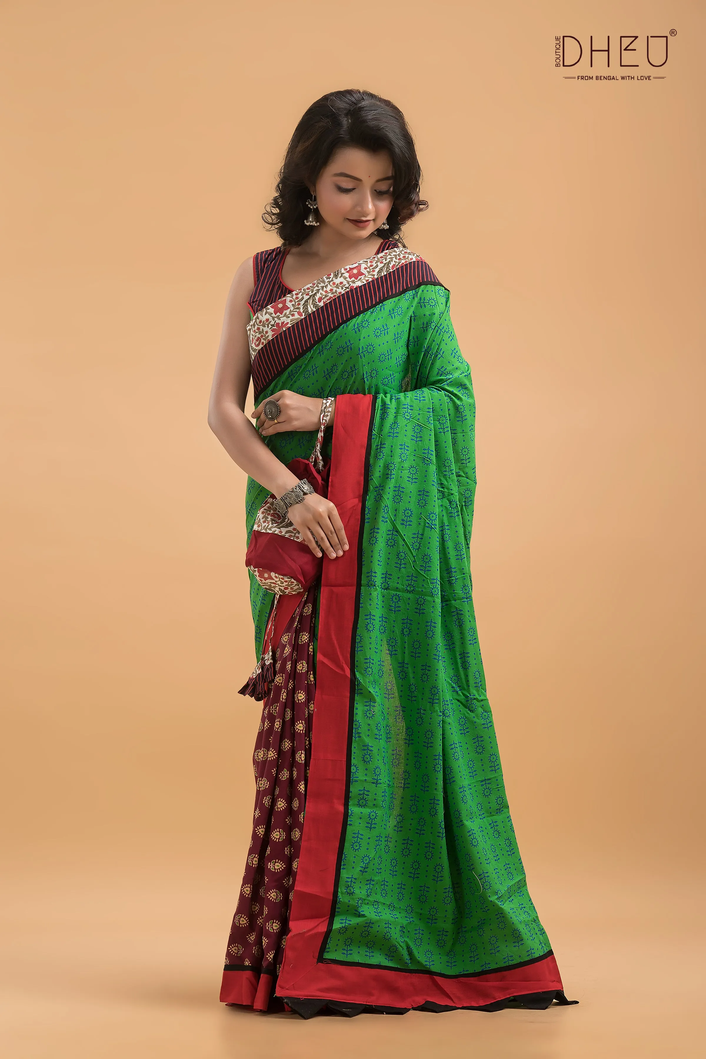 Dheu Signature Ajrakh Print Kalamkari Saree