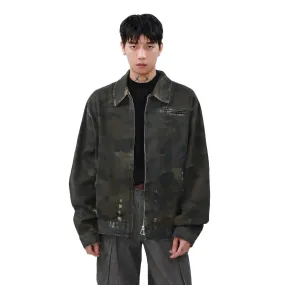 Distressed Camouflage PU Leather Jacket