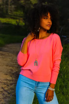 Dreamers Crew Neck Cropped Sweater - Coral
