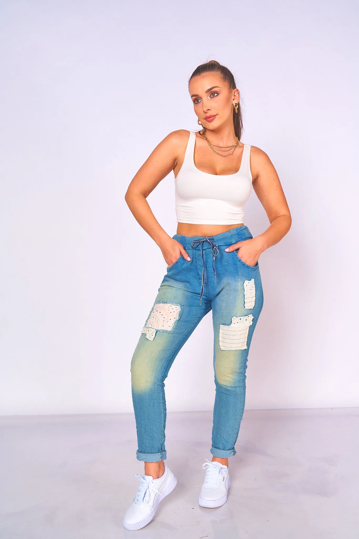 Embroidered Jeans Joggers Pants