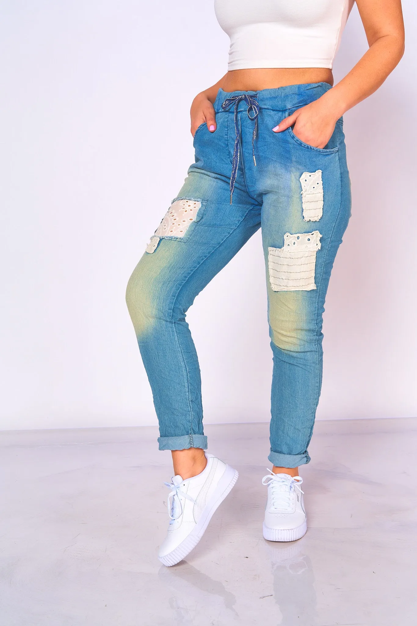 Embroidered Jeans Joggers Pants