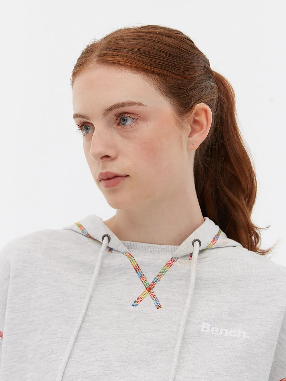 French Terry Cropped Hoodie with Multi Colour Stitch