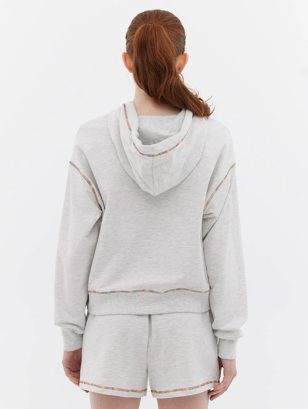French Terry Cropped Hoodie with Multi Colour Stitch