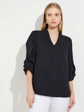 Gathered Tulip Sleeve Crepe de Chine Blouse, Black