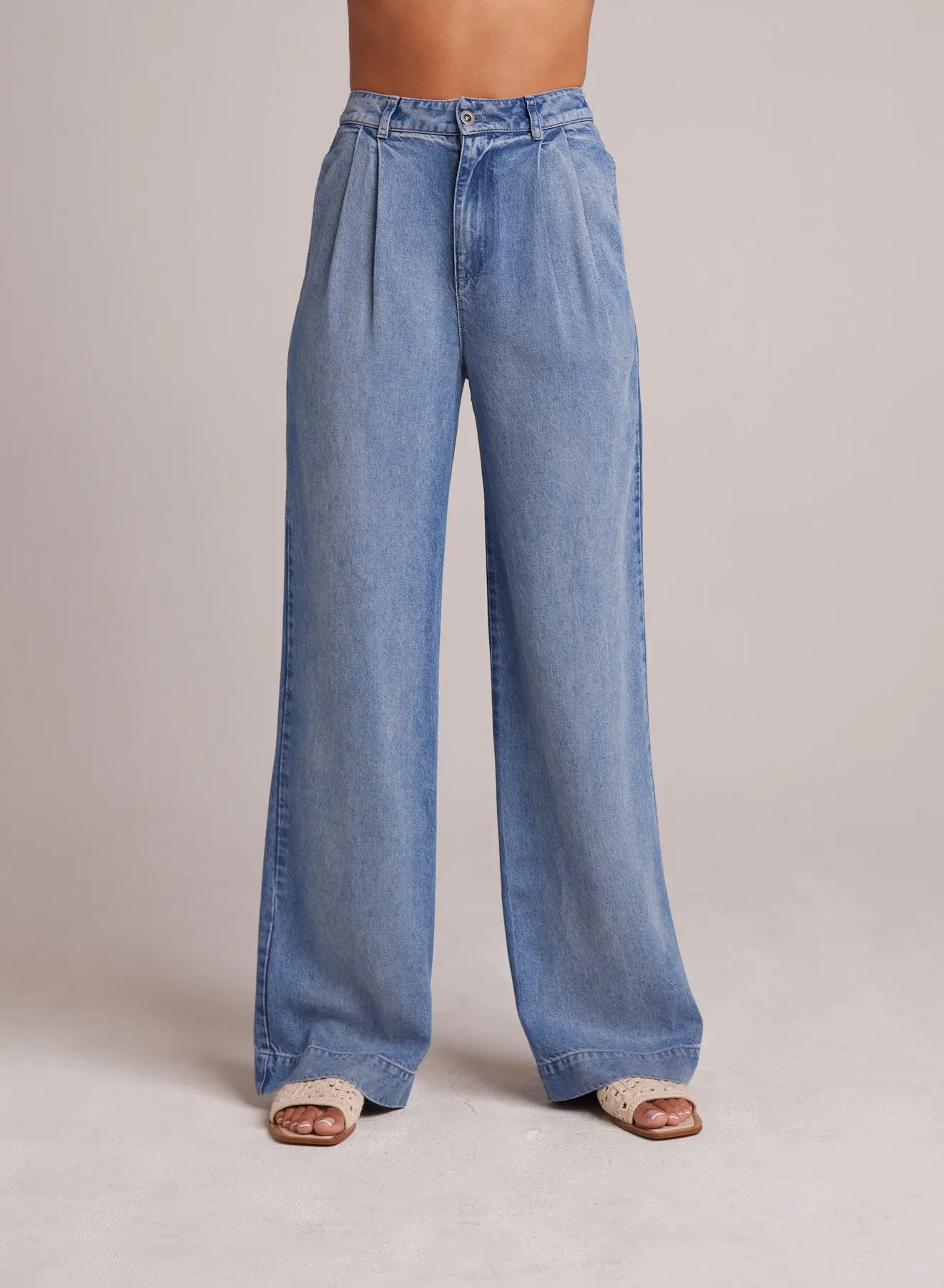 Greta Pleated Wide Leg Trouser- Pacific Salt Wash