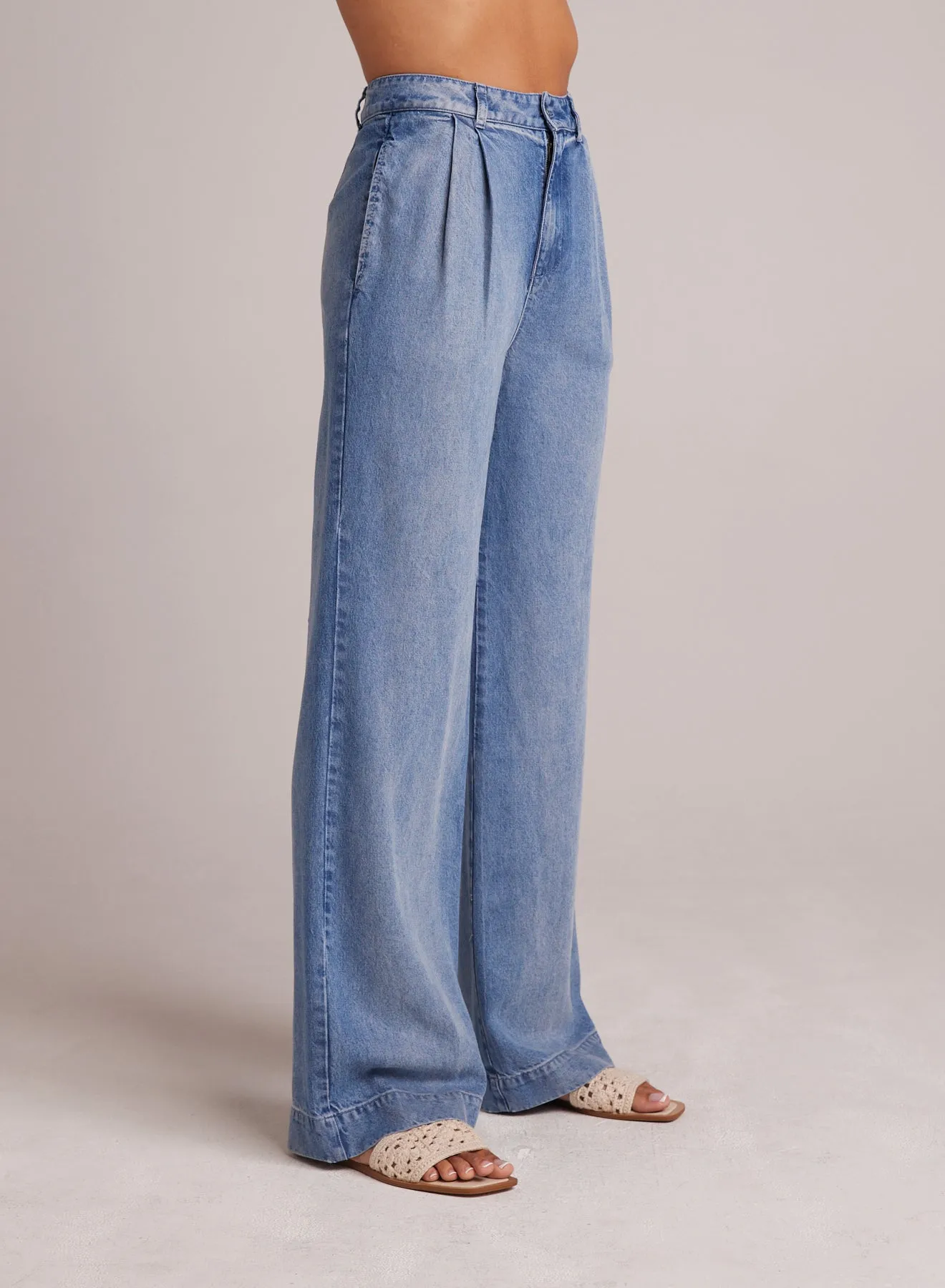 Greta Pleated Wide Leg Trouser- Pacific Salt Wash