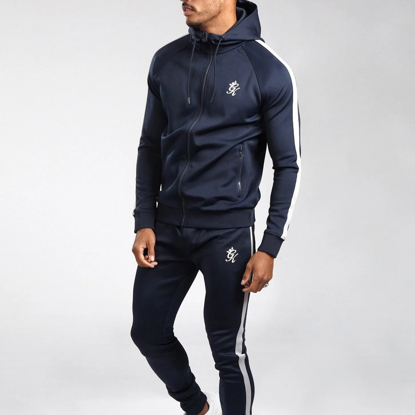 Gym King Basis Poly Tracksuit Set - Navy/Grey Marl
